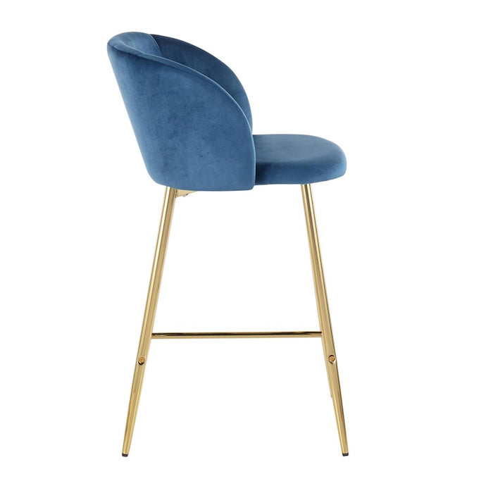LumiSource Fran Counter Stool, Set of 2, Gold Steel/Blue Velvet