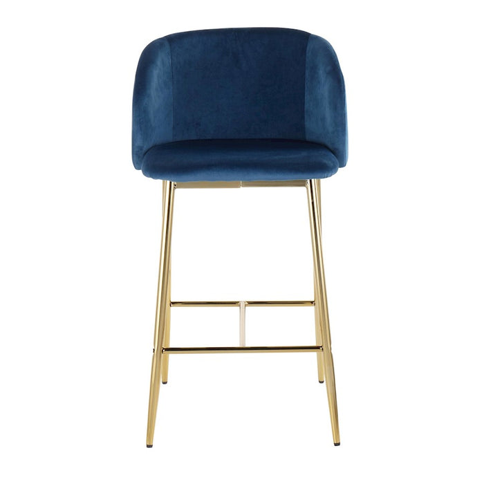 LumiSource Fran Counter Stool, Set of 2, Gold Steel/Blue Velvet