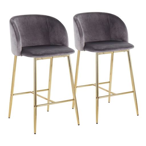 LumiSource Fran Counter Stool, Set of 2, Gold Steel/Grey Velvet - B26-FRANAUVGY2