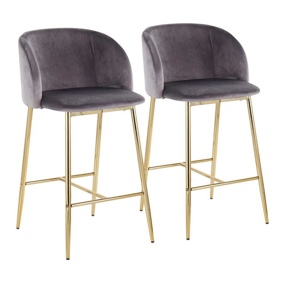 LumiSource Fran Counter Stool, Set of 2, Gold Steel/Grey Velvet - B26-FRANAUVGY2