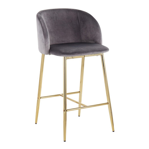 LumiSource Fran Counter Stool, Set of 2, Gold Steel/Grey Velvet