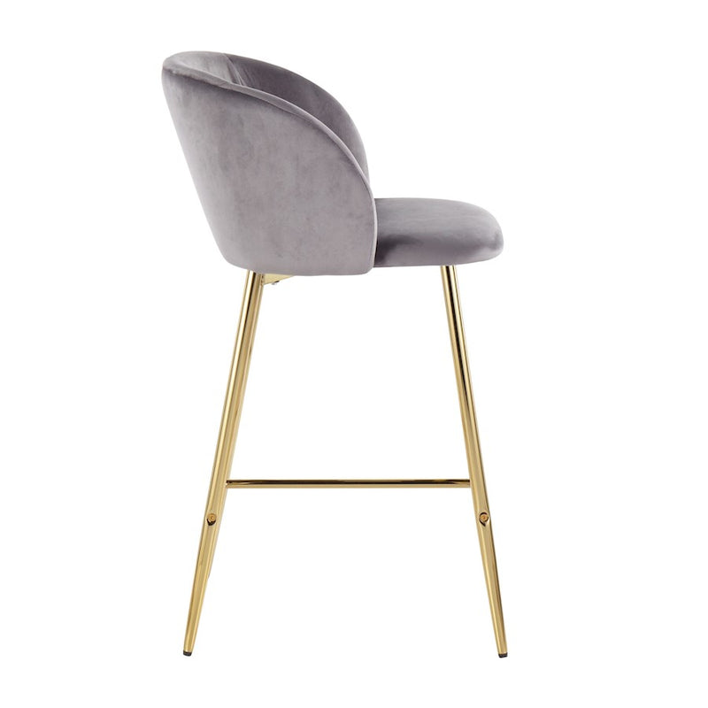 LumiSource Fran Counter Stool, Set of 2, Gold Steel/Grey Velvet
