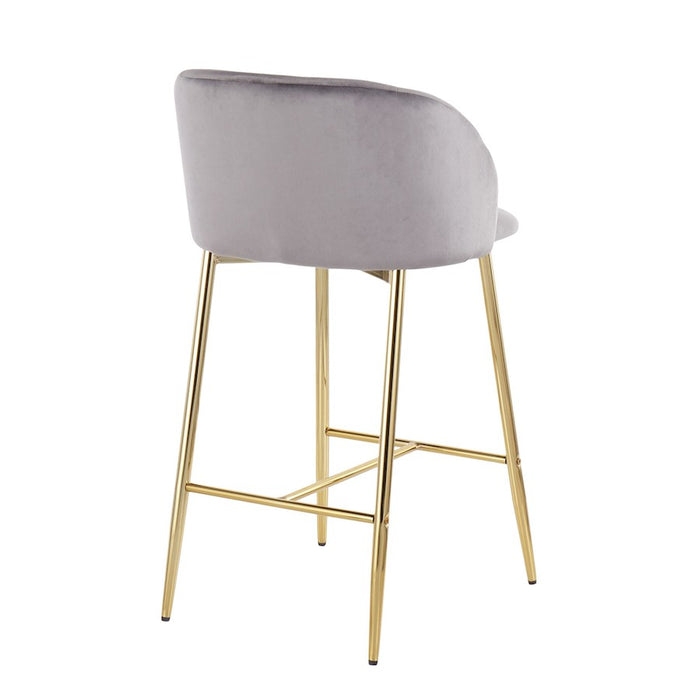 LumiSource Fran Counter Stool, Set of 2, Gold Steel/Grey Velvet