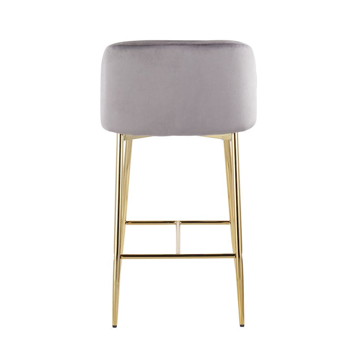 LumiSource Fran Counter Stool, Set of 2, Gold Steel/Grey Velvet