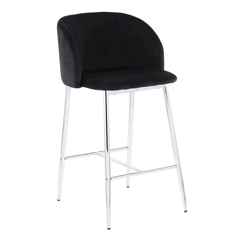 LumiSource Fran Counter Stool, Set of 2 in Chrome/Black Velvet