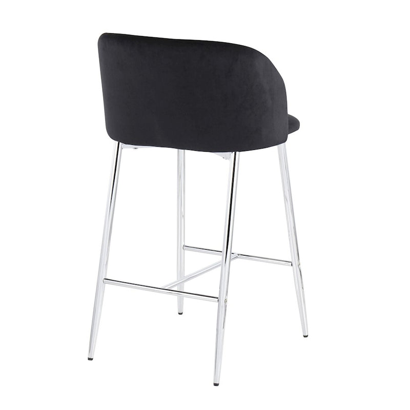 LumiSource Fran Counter Stool, Set of 2 in Chrome/Black Velvet