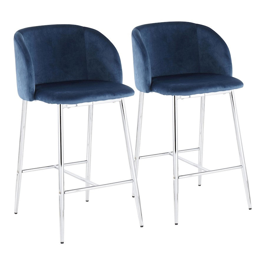 LumiSource Fran Counter Stool, Set of 2 in Chrome/Blue Velvet - B26-FRANVBU2