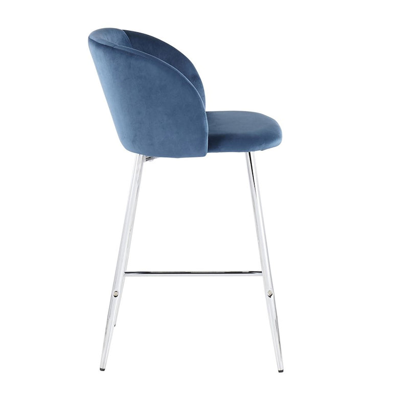 LumiSource Fran Counter Stool, Set of 2 in Chrome/Blue Velvet