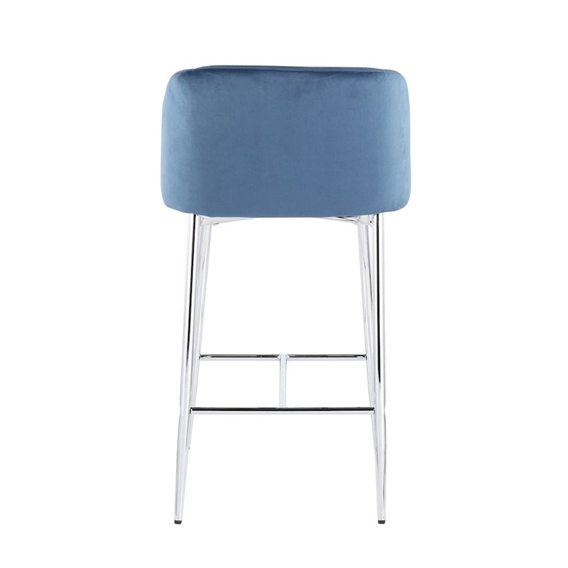 LumiSource Fran Counter Stool, Set of 2 in Chrome/Blue Velvet