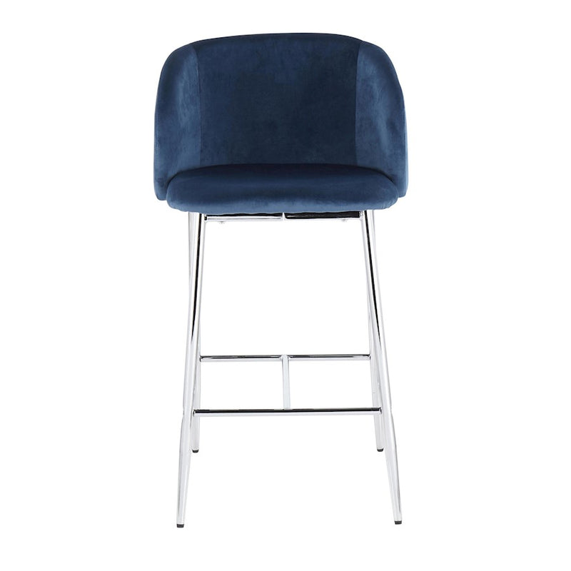 LumiSource Fran Counter Stool, Set of 2 in Chrome/Blue Velvet