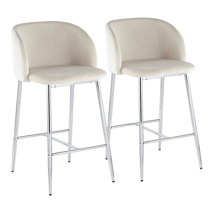 LumiSource Fran Counter Stool, Set of 2 in Chrome/Cream Velvet - B26-FRANVCR2