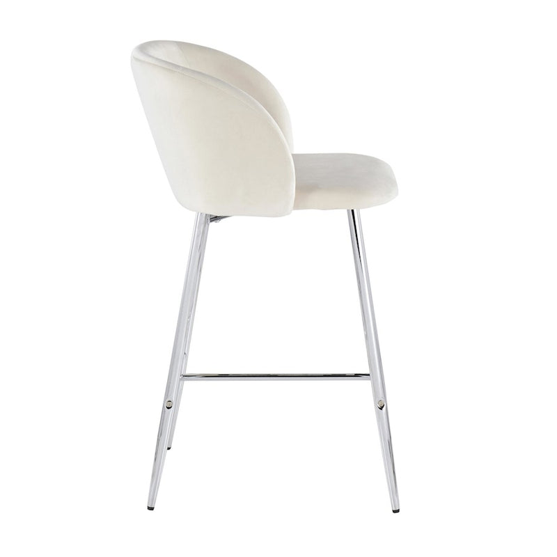 LumiSource Fran Counter Stool, Set of 2 in Chrome/Cream Velvet