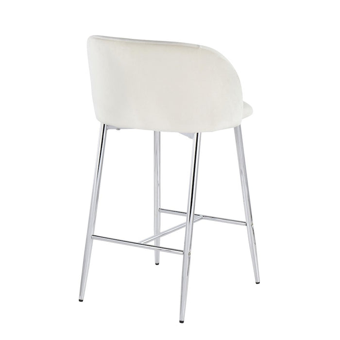 LumiSource Fran Counter Stool, Set of 2 in Chrome/Cream Velvet