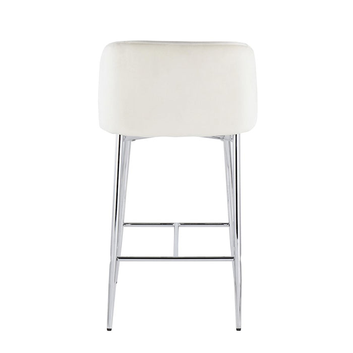 LumiSource Fran Counter Stool, Set of 2 in Chrome/Cream Velvet