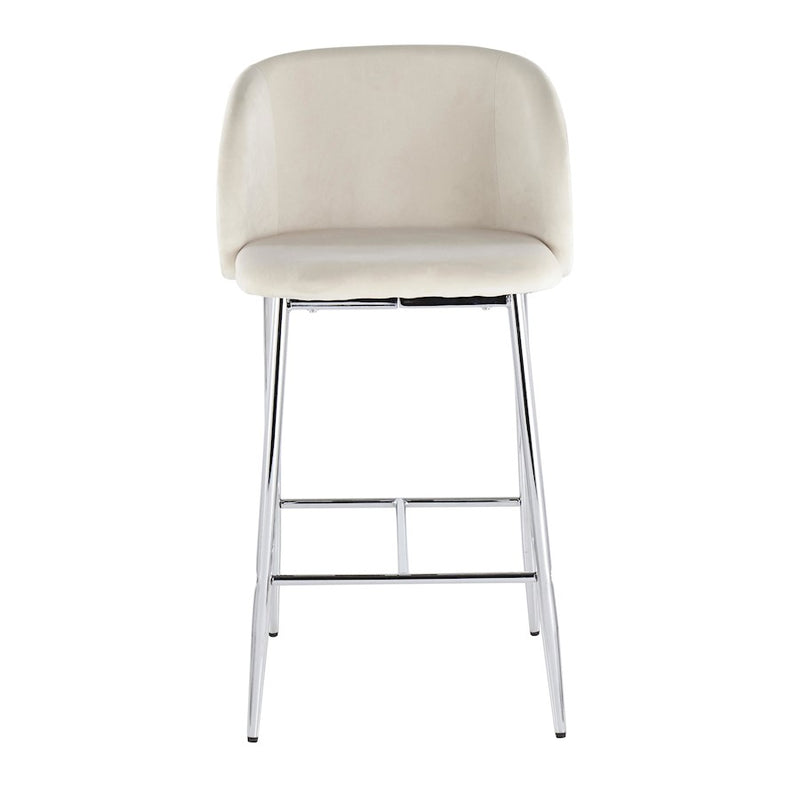 LumiSource Fran Counter Stool, Set of 2 in Chrome/Cream Velvet