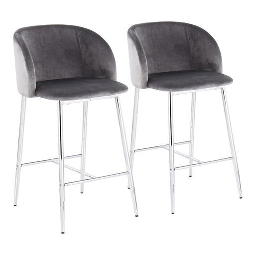 LumiSource Fran Counter Stool, Set of 2 in Chrome/Grey Velvet - B26-FRANVGY2