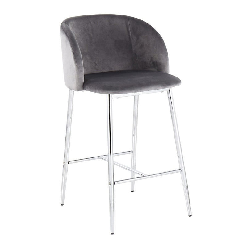 LumiSource Fran Counter Stool, Set of 2 in Chrome/Grey Velvet