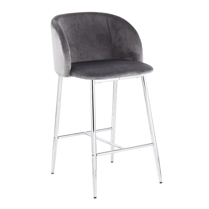 LumiSource Fran Counter Stool, Set of 2 in Chrome/Grey Velvet