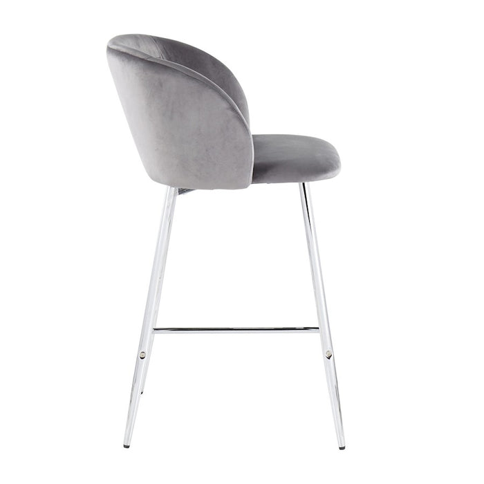 LumiSource Fran Counter Stool, Set of 2 in Chrome/Grey Velvet