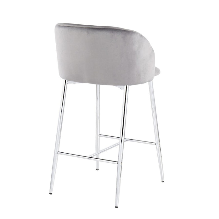 LumiSource Fran Counter Stool, Set of 2 in Chrome/Grey Velvet