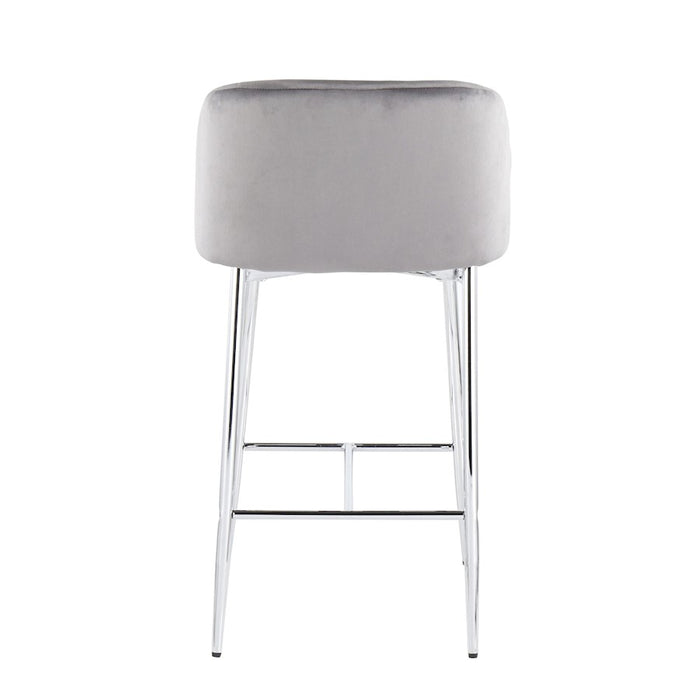 LumiSource Fran Counter Stool, Set of 2 in Chrome/Grey Velvet