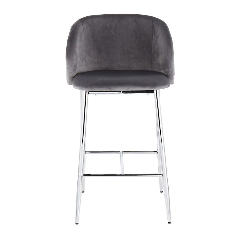 LumiSource Fran Counter Stool, Set of 2 in Chrome/Grey Velvet