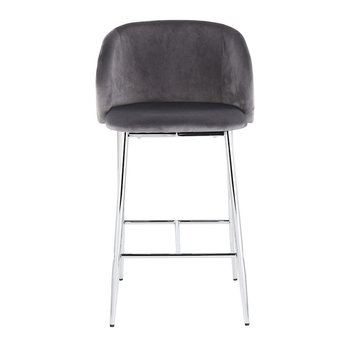 LumiSource Fran Counter Stool, Set of 2 in Chrome/Grey Velvet
