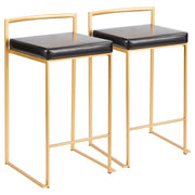 LumiSource Fuji Counter Stool Set of 2 | Glam Gold Metal & Black PU Leather | Kitchen Island & Entertaining Seating | Model B26-FUJIAU-BK2