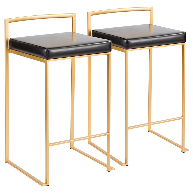 LumiSource Fuji Counter Stool Set of 2 | Glam Gold Metal & Black PU Leather | Kitchen Island & Entertaining Seating | Model B26-FUJIAU-BK2