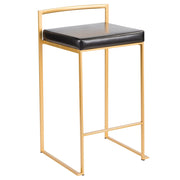 LumiSource Fuji Counter Stool Set of 2 | Glam Gold Metal & Black PU Leather | Kitchen Island & Entertaining Seating | Model B26-FUJIAU-BK2
