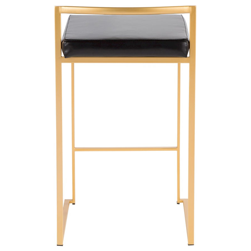 LumiSource Fuji Counter Stool Set of 2 | Glam Gold Metal & Black PU Leather | Kitchen Island & Entertaining Seating | Model B26-FUJIAU-BK2