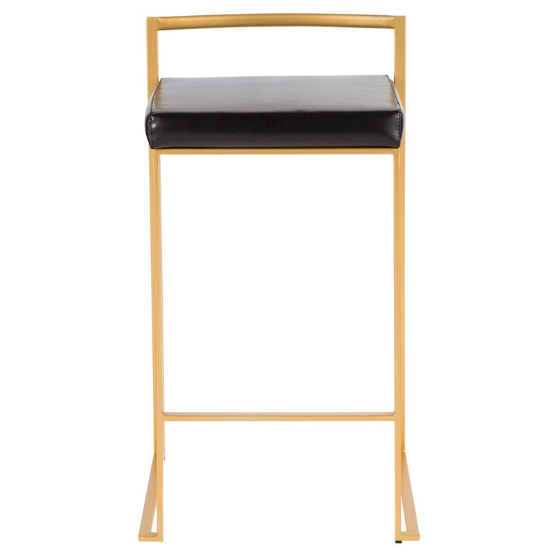 LumiSource Fuji Counter Stool Set of 2 | Glam Gold Metal & Black PU Leather | Kitchen Island & Entertaining Seating | Model B26-FUJIAU-BK2