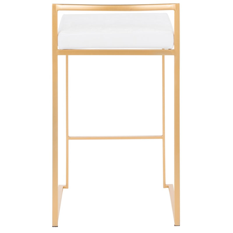 LumiSource Fuji Counter Stool Set of 2 | Glam Gold Metal and White Velvet | Kitchen Island & Dining Bar Seating | Model B26-FUJIAU-VW2