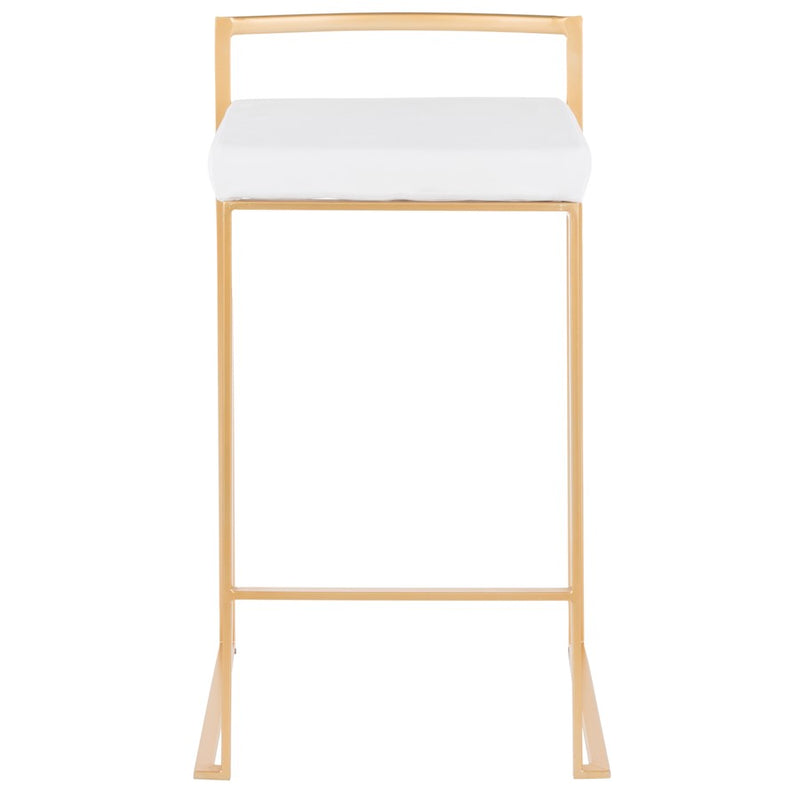 LumiSource Fuji Counter Stool Set of 2 | Glam Gold Metal and White Velvet | Kitchen Island & Dining Bar Seating | Model B26-FUJIAU-VW2