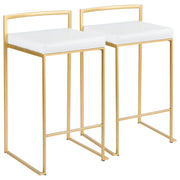 LumiSource Fuji Counter Stool Set of 2 | Glam Gold Metal and White Faux Leather | Kitchen Island & Dining Bar Seating | Model B26-FUJIAU-W2