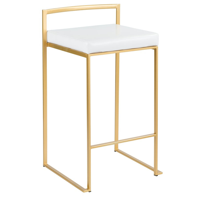 LumiSource Fuji Counter Stool Set of 2 | Glam Gold Metal and White Faux Leather | Kitchen Island & Dining Bar Seating | Model B26-FUJIAU-W2