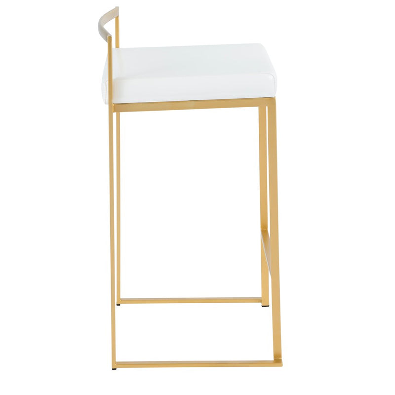 LumiSource Fuji Counter Stool Set of 2 | Glam Gold Metal and White Faux Leather | Kitchen Island & Dining Bar Seating | Model B26-FUJIAU-W2
