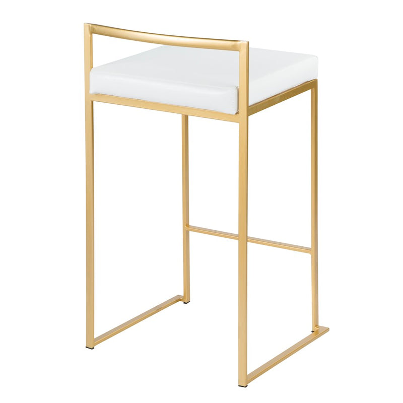 LumiSource Fuji Counter Stool Set of 2 | Glam Gold Metal and White Faux Leather | Kitchen Island & Dining Bar Seating | Model B26-FUJIAU-W2