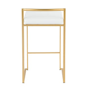 LumiSource Fuji Counter Stool Set of 2 | Glam Gold Metal and White Faux Leather | Kitchen Island & Dining Bar Seating | Model B26-FUJIAU-W2