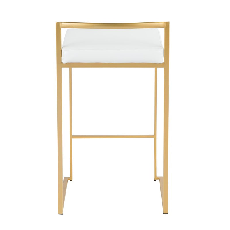 LumiSource Fuji Counter Stool Set of 2 | Glam Gold Metal and White Faux Leather | Kitchen Island & Dining Bar Seating | Model B26-FUJIAU-W2