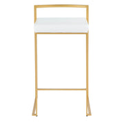 LumiSource Fuji Counter Stool Set of 2 | Glam Gold Metal and White Faux Leather | Kitchen Island & Dining Bar Seating | Model B26-FUJIAU-W2