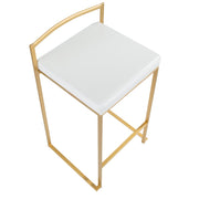 LumiSource Fuji Counter Stool Set of 2 | Glam Gold Metal and White Faux Leather | Kitchen Island & Dining Bar Seating | Model B26-FUJIAU-W2
