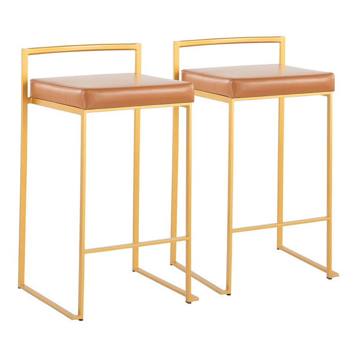 LumiSource Fuji Stacker Counter Stool, Set of 2, Gold/Camel - B26-FUJIAUCAM2