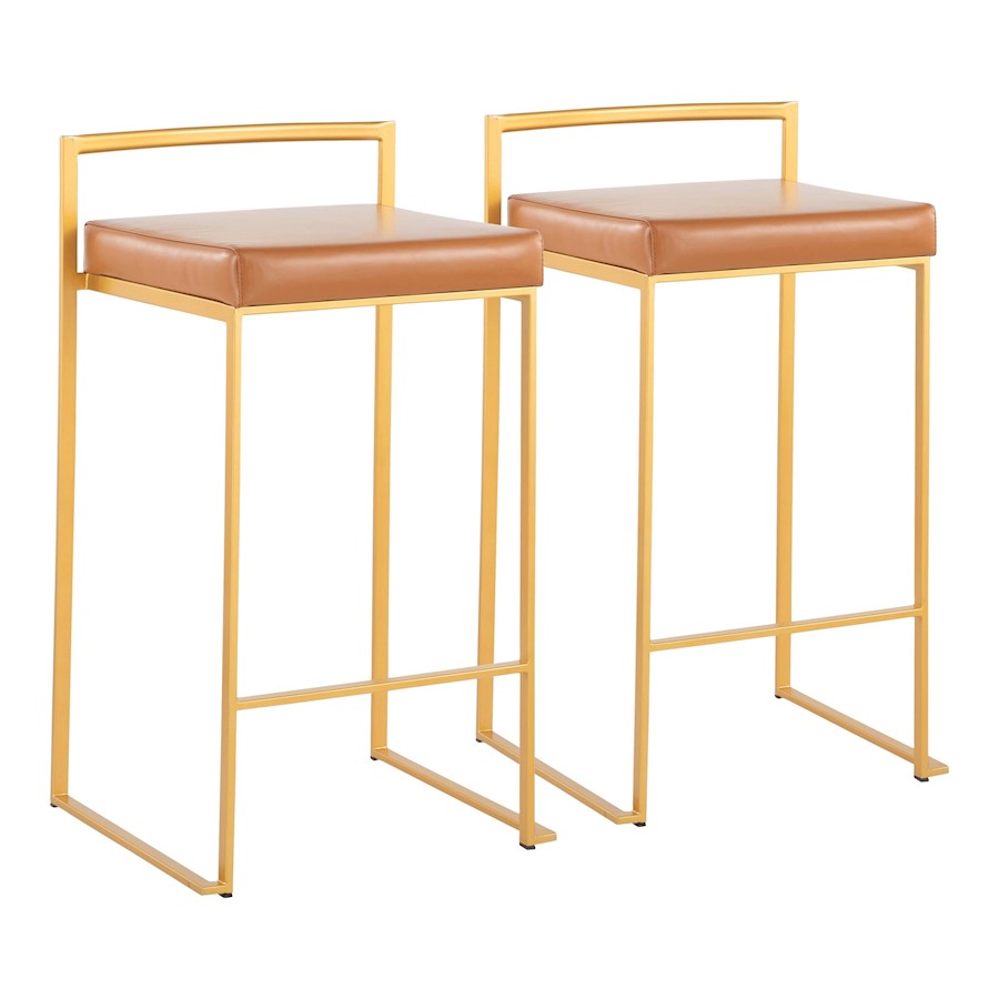 LumiSource Fuji Stacker Counter Stool, Set of 2, Gold/Camel - B26-FUJIAUCAM2