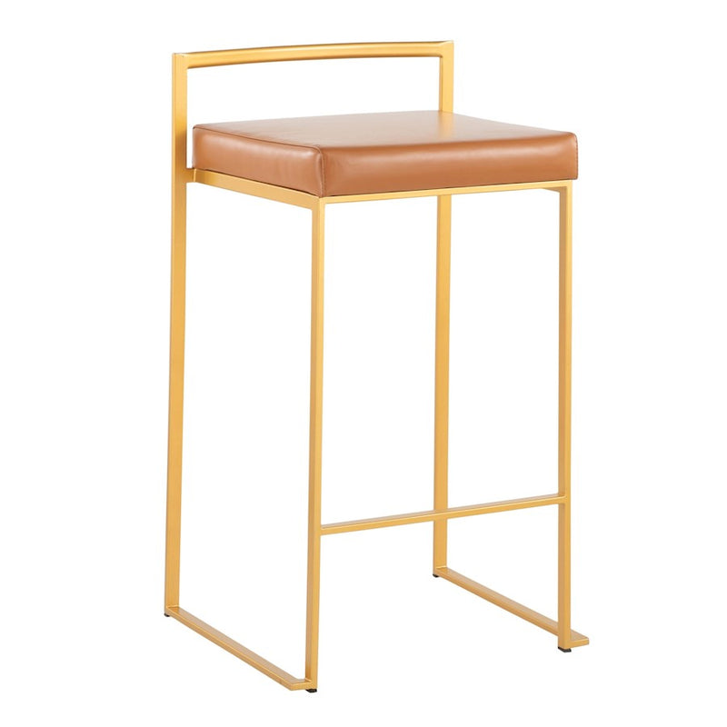 LumiSource Fuji Stacker Counter Stool, Set of 2, Gold/Camel
