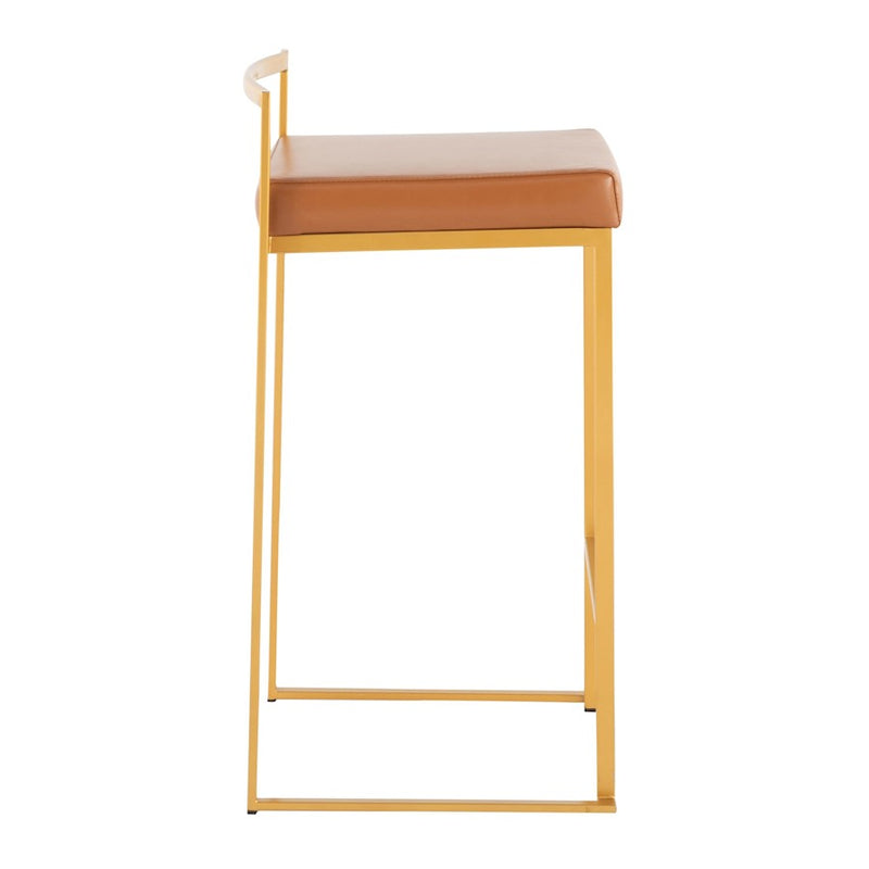 LumiSource Fuji Stacker Counter Stool, Set of 2, Gold/Camel