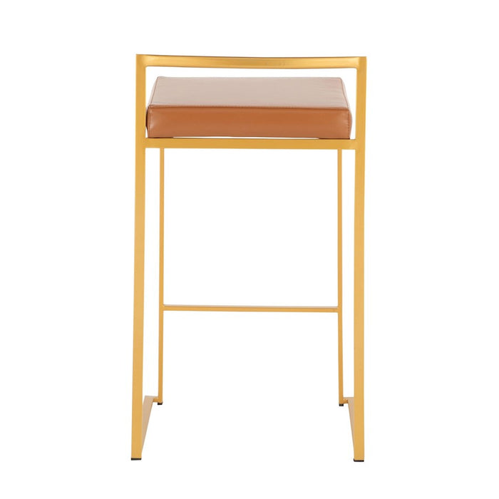 LumiSource Fuji Stacker Counter Stool, Set of 2, Gold/Camel