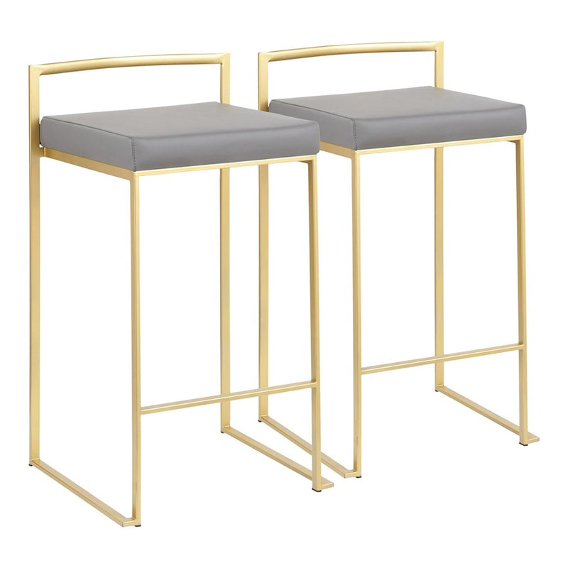 LumiSource Fuji Counter Stool Set of 2 | Glam Gold Metal & Grey PU Leather | Kitchen Island & Entertaining Seating | Model B26-FUJIAUGY2