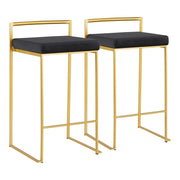 LumiSource Fuji Counter Stool Set of 2 | Glam Gold Metal and Black Velvet | Kitchen Island & Dining Bar Seating | Model B26-FUJIAUVBK2