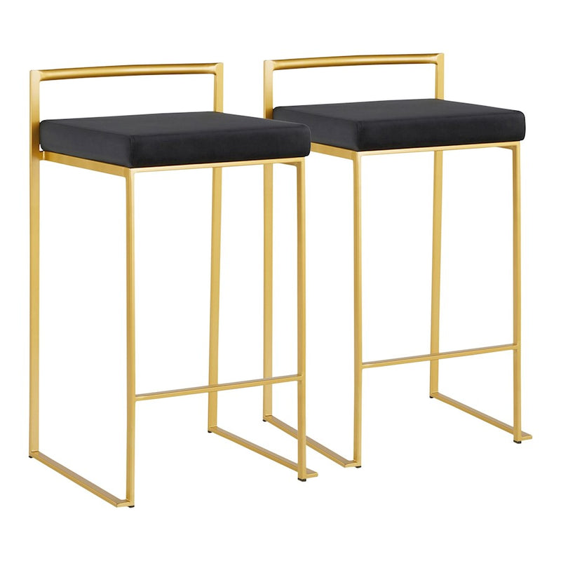 LumiSource Fuji Counter Stool Set of 2 | Glam Gold Metal and Black Velvet | Kitchen Island & Dining Bar Seating | Model B26-FUJIAUVBK2